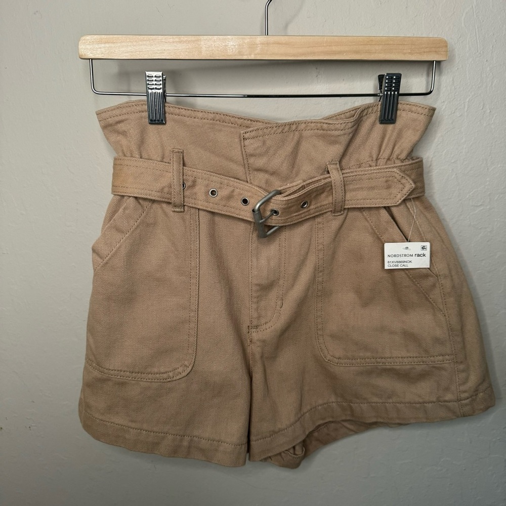 NWT BLANKNYC Paper Bag Belted High Waist Shorts Close Call Tan Cotton Canvas - Picture 5 of 10